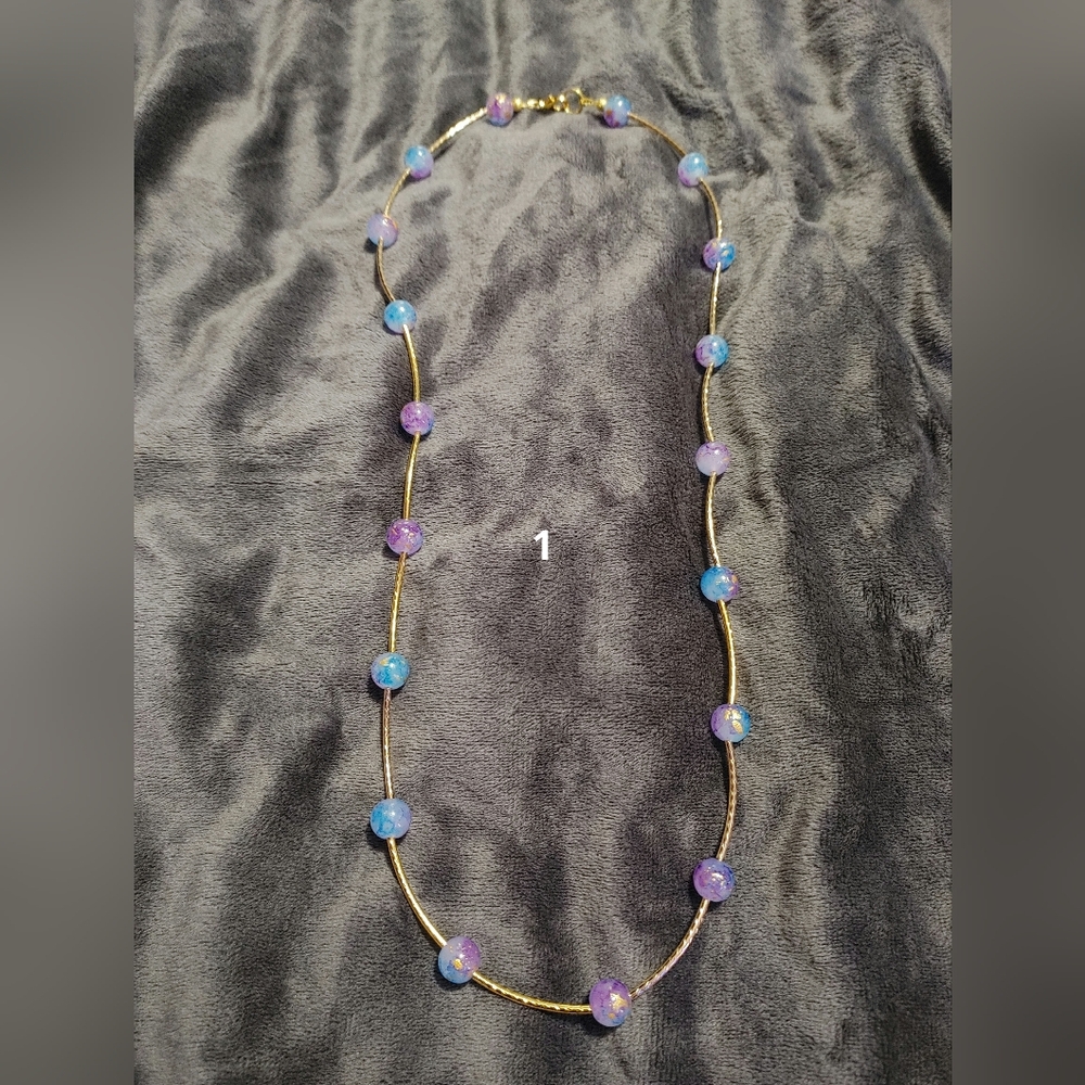 Elegant Gold and Purple Beaded Necklace